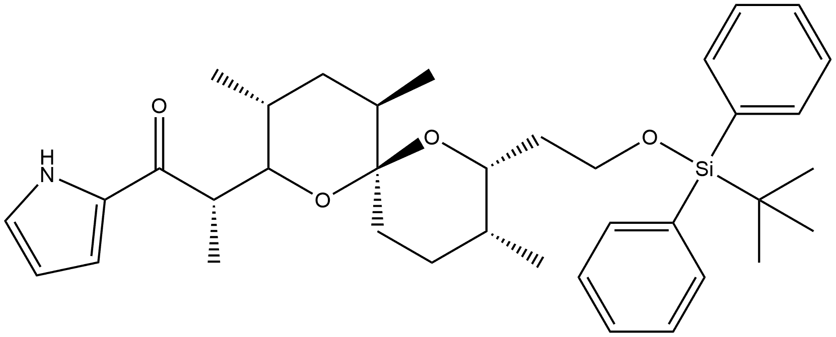 1-Propanone, 2-[8-[2-[[(1,1-dimethylethyl)diphenylsilyl]oxy]ethyl]-3,5,9-trimethyl-1,7-dioxaspiro[5.5]undec-2-yl]-1-(1H-pyrrol-2-yl)-, [2S-[2α(R*),3α,5β,6β(8S*,9S*)]]- (9CI) Structure