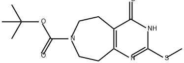 7H-Pyrimido[4,5-d]azepine-7-carboxylic acid, 3,4,5,6,8,9-hexahydro-2-(methylthio)-4-oxo-, 1,1-dimethylethyl ester 구조식 이미지