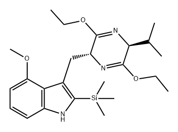 1H-Indole, 3-[[(2R,5S)-3,6-diethoxy-2,5-dihydro-5-(1-methylethyl)-2-pyrazinyl]methyl]-4-methoxy-2-(trimethylsilyl)- Structure