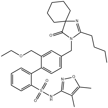 [1,1'-Biphenyl]-2-sulfonamide, 4'-[(2-butyl-4-oxo-1,3-diazaspiro[4.5]dec-1-en-3-yl)methyl]-N-(4,5-dimethyl-3-isoxazolyl)-2'-(ethoxymethyl)- 구조식 이미지