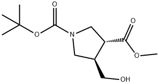 1,3-Pyrrolidinedicarboxylic acid, 4-(hydroxymethyl)-, 1-(1,1-dimethylethyl) 3-methyl ester, (3R,4R)- Structure