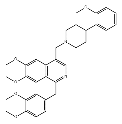 Isoquinoline, 1-[(3,4-dimethoxyphenyl)methyl]-6,7-dimethoxy-4-[[4-(2-methoxyphenyl)-1-piperidinyl]methyl]- Structure