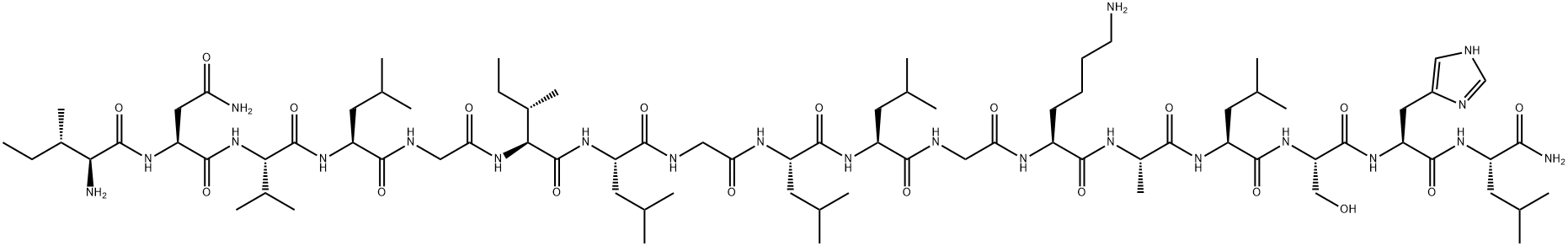 L-Leucinamide, L-isoleucyl-L-asparaginyl-L-valyl-L-leucylglycyl-L-isoleucyl-L-leucylglycyl-L-leucyl-L-leucylglycyl-L-lysyl-L-alanyl-L-leucyl-L-seryl-L-histidyl- Structure