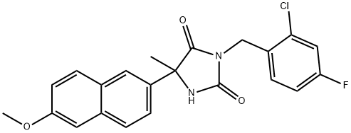 2,4-Imidazolidinedione, 3-[(2-chloro-4-fluorophenyl)methyl]-5-(6-methoxy-2-naphthalenyl)-5-methyl- Structure