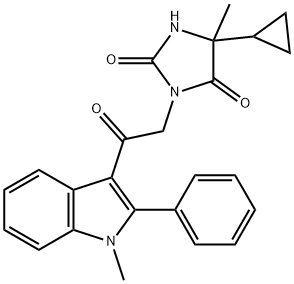 5-cyclopropyl-5-methyl-3-[2-(1-methyl-2-phenyl-1
H-indol-3-yl)-2-oxoethyl]imidazolidine-2,4-dione Structure