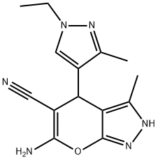 Pyrano[2,3-c]pyrazole-5-carbonitrile, 6-amino-4-(1-ethyl-3-methyl-1H-pyrazol-4-yl)-2,4-dihydro-3-methyl- Structure