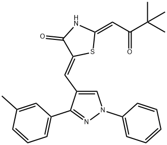 4-Thiazolidinone, 2-(3,3-dimethyl-2-oxobutylidene)-5-[[3-(3-methylphenyl)-1-phenyl-1H-pyrazol-4-yl]methylene]-, (2Z,5Z)- Structure