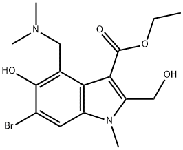 1H-Indole-3-carboxylic acid, 6-bromo-4-[(dimethylamino)methyl]-5-hydroxy-2-(hydroxymethyl)-1-methyl-, ethyl ester Structure