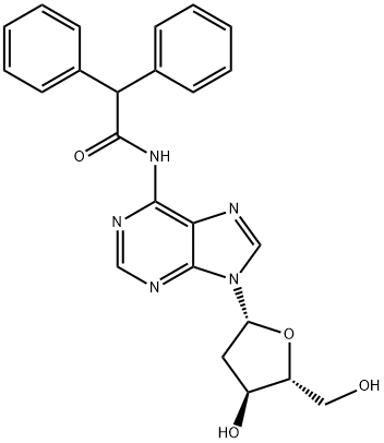 N-(9-((2R,4S,5R)-4-Hydroxy-5-(hydroxymethyl)tetrahydrofuran-2-yl)-9H-purin-6-yl)-2,2-diphenylacetamide 구조식 이미지
