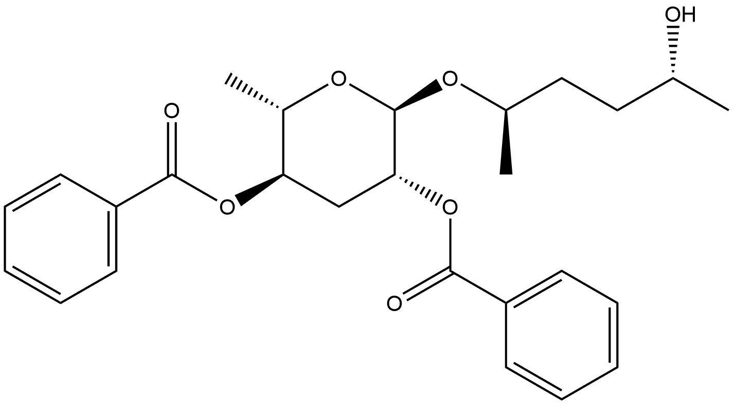α-L-arabino-Hexopyranoside, (1R,4R)-4-hydroxy-1-methylpentyl 3,6-dideoxy-, 2,4-dibenzoate 구조식 이미지