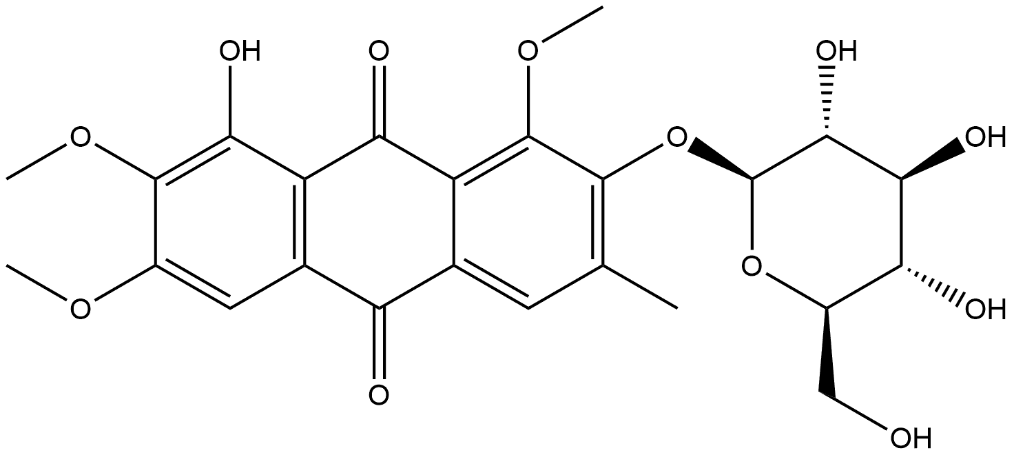 9,10-Anthracenedione, 2-(β-D-glucopyranosyloxy)-8-hydroxy-1,6,7-trimethoxy-3-methyl- Structure