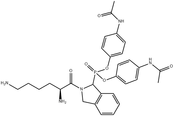 Phosphonic acid, P-[2-[(2S)-2,6-diamino-1-oxohexyl]-2,3-dihydro-1H-isoindol-1-yl]-, bis[4-(acetylamino)phenyl] ester Structure