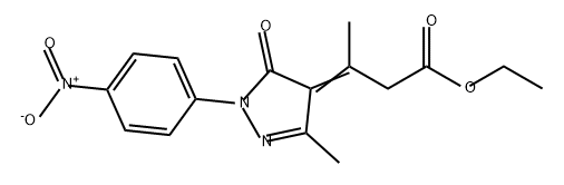 Butanoic acid, 3-[1,5-dihydro-3-methyl-1-(4-nitrophenyl)-5-oxo-4H-pyrazol-4-ylidene]-, ethyl ester 구조식 이미지