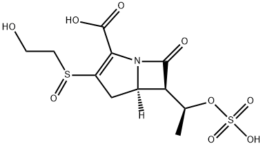 1-Azabicyclo[3.2.0]hept-2-ene-2-carboxylic acid, 3-[(2-hydroxyethyl)sulfinyl]-7-oxo-6-[(1S)-1-(sulfooxy)ethyl]-, (5R,6R)- Structure