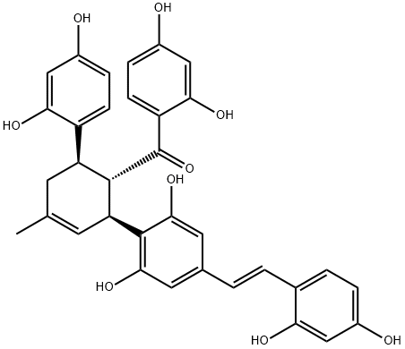 Methanone, (2,4-dihydroxyphenyl)[(1S,2S,6R)-6-(2,4-dihydroxyphenyl)-2-[4-[(1E)-2-(2,4-dihydroxyphenyl)ethenyl]-2,6-dihydroxyphenyl]-4-methyl-3-cyclohexen-1-yl]- 구조식 이미지