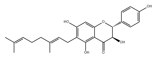 4H-1-Benzopyran-4-one, 6-[(2E)-3,7-dimethyl-2,6-octadienyl]-2,3-dihydro-3,5,7-trihydroxy-2-(4-hydroxyphenyl)-, (2R,3R)- Structure