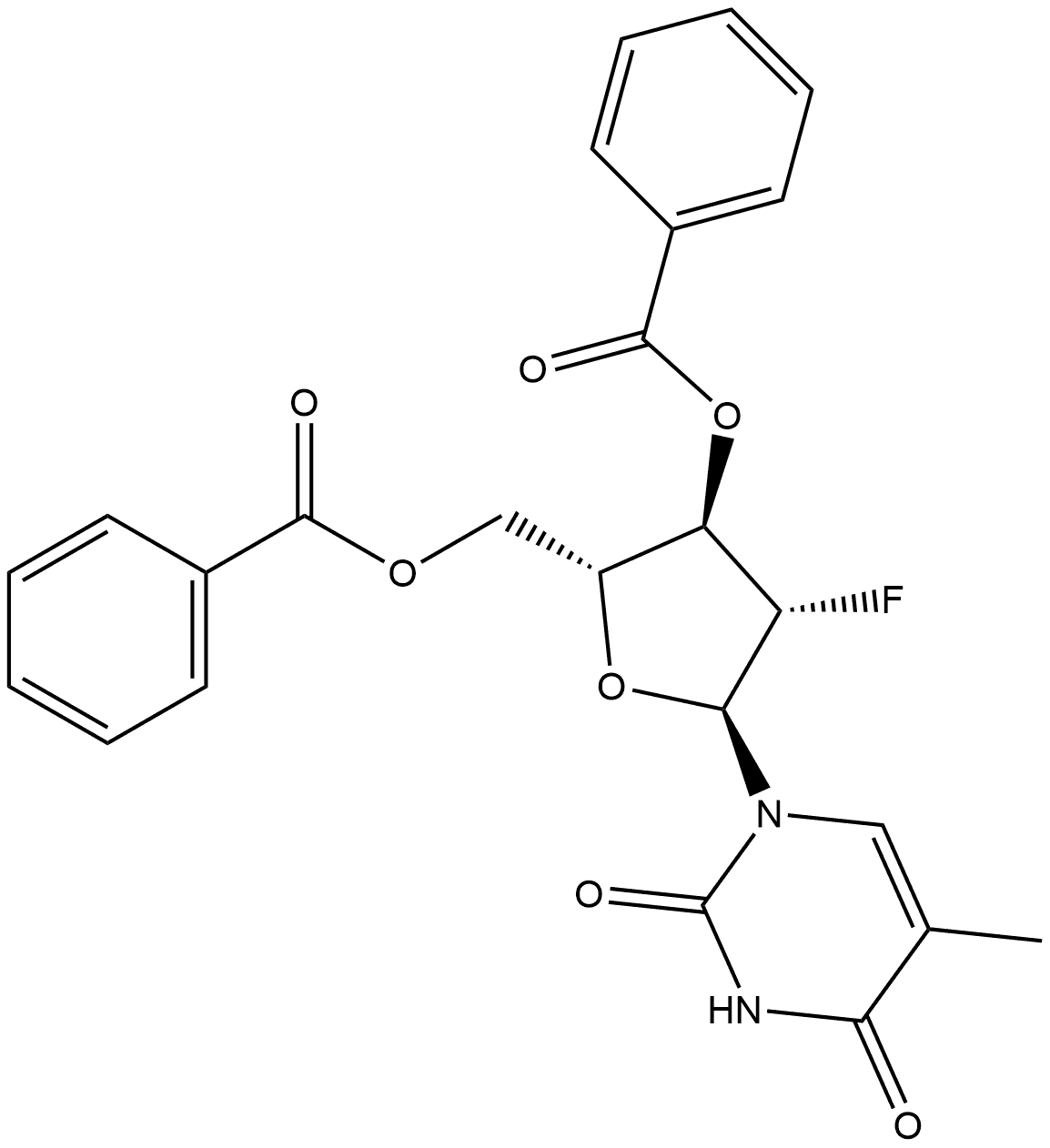 2,4(1H,3H)-Pyrimidinedione, 1-(3,5-di-O-benzoyl-2-deoxy-2-fluoro-α-D-arabinofuranosyl)-5-methyl- Structure