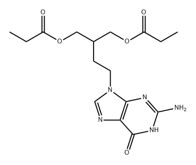 6H-Purin-6-one, 2-amino-1,9-dihydro-9-[4-(1-oxopropoxy)-3-[(1-oxopropoxy)methyl]butyl]- Structure