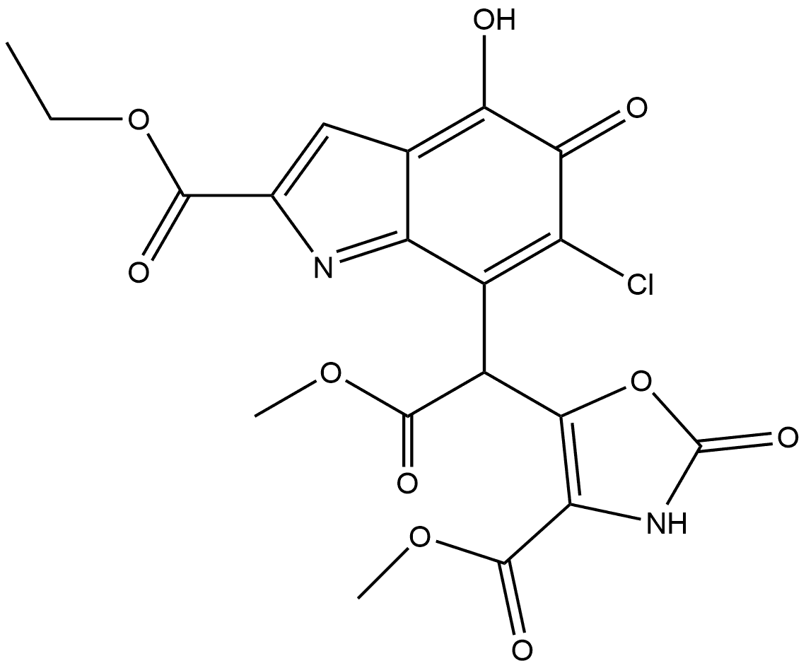 5H-Indole-7-acetic acid, 6-chloro-α-[2,3-dihydro-4-(methoxycarbonyl)-2-oxo-5-oxazolyl]-2-(ethoxycarbonyl)-4-hydroxy-5-oxo-, methyl ester Structure