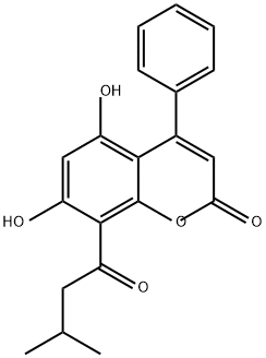 2H-1-Benzopyran-2-one, 5,7-dihydroxy-8-(3-methyl-1-oxobutyl)-4-phenyl- Structure