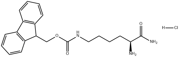 Carbamic acid, (5,6-diamino-6-oxohexyl)-, 9H-fluoren-9-ylmethyl ester, monohydrochloride, (S)- Structure