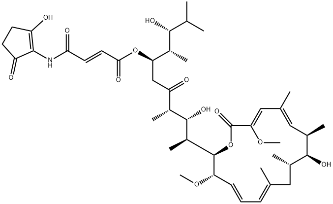 37-De(carboxy)-19,23-O-seco-2-demethyl-19,23-dideoxy-23-hydroxy-37-[[(2-hydroxy-5-oxo-1-cyclopenten-1-yl)amino]carbonyl]-2-methoxy-24-methyl-19-oxohygrolidin 구조식 이미지