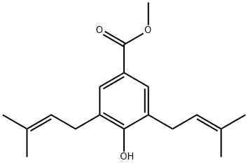 Benzoic acid, 4-hydroxy-3,5-bis(3-methyl-2-buten-1-yl)-, methyl ester Structure