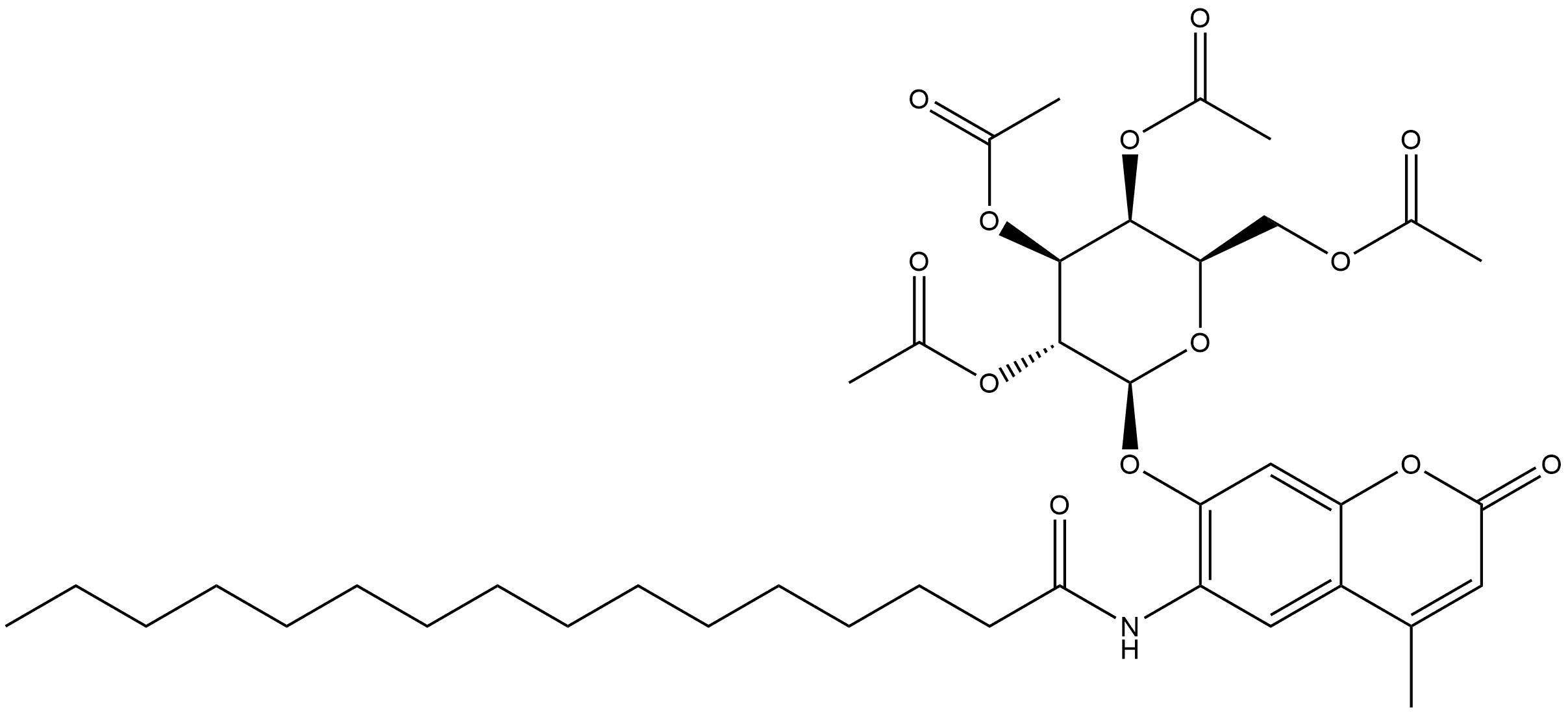 Hexadecanamide, N-[4-methyl-2-oxo-7-[(2,3,4,6-tetra-O-acetyl-β-D-galactopyranosyl)oxy]-2H-1-benzopyran-6-yl]- Structure