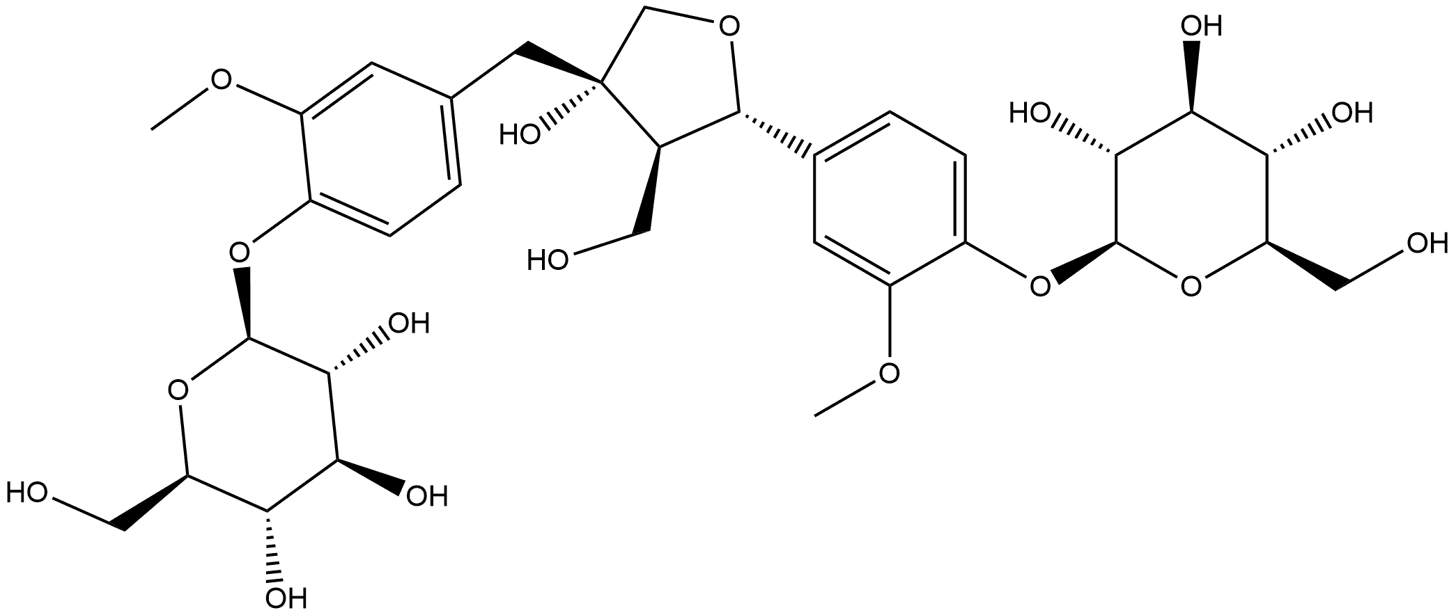 β-D-Glucopyranoside, 4-[(2S,3R,4S)-4-[[4-(β-D-glucopyranosyloxy)-3-methoxyphenyl]methyl]tetrahydro-4-hydroxy-3-(hydroxymethyl)-2-furanyl]-2-methoxyphenyl Structure