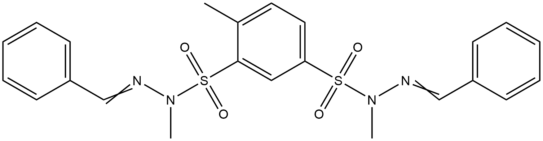 1,3-Benzenedisulfonic acid, 4-methyl-, 1,3-bis[1-methyl-2-(phenylmethylene)hydrazide] Structure