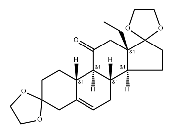 Gon-5-ene-3,11,17-trione, 13-ethyl-, cyclic 3,17-bis(1,2-ethanediyl acetal) Structure