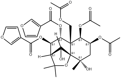 3-Furancarboxylic acid, 3,3'-[(3S,4R,5R,5aS,6R,7S,9S,9aS,10R)-6,7-bis(acetyloxy)-5a-[(acetyloxy)methyl]-9,10-dihydroxy-2,2,9-trimethyl-2H-3,9a-Methano-1-benzoxepin-4,5-diyl] ester Structure