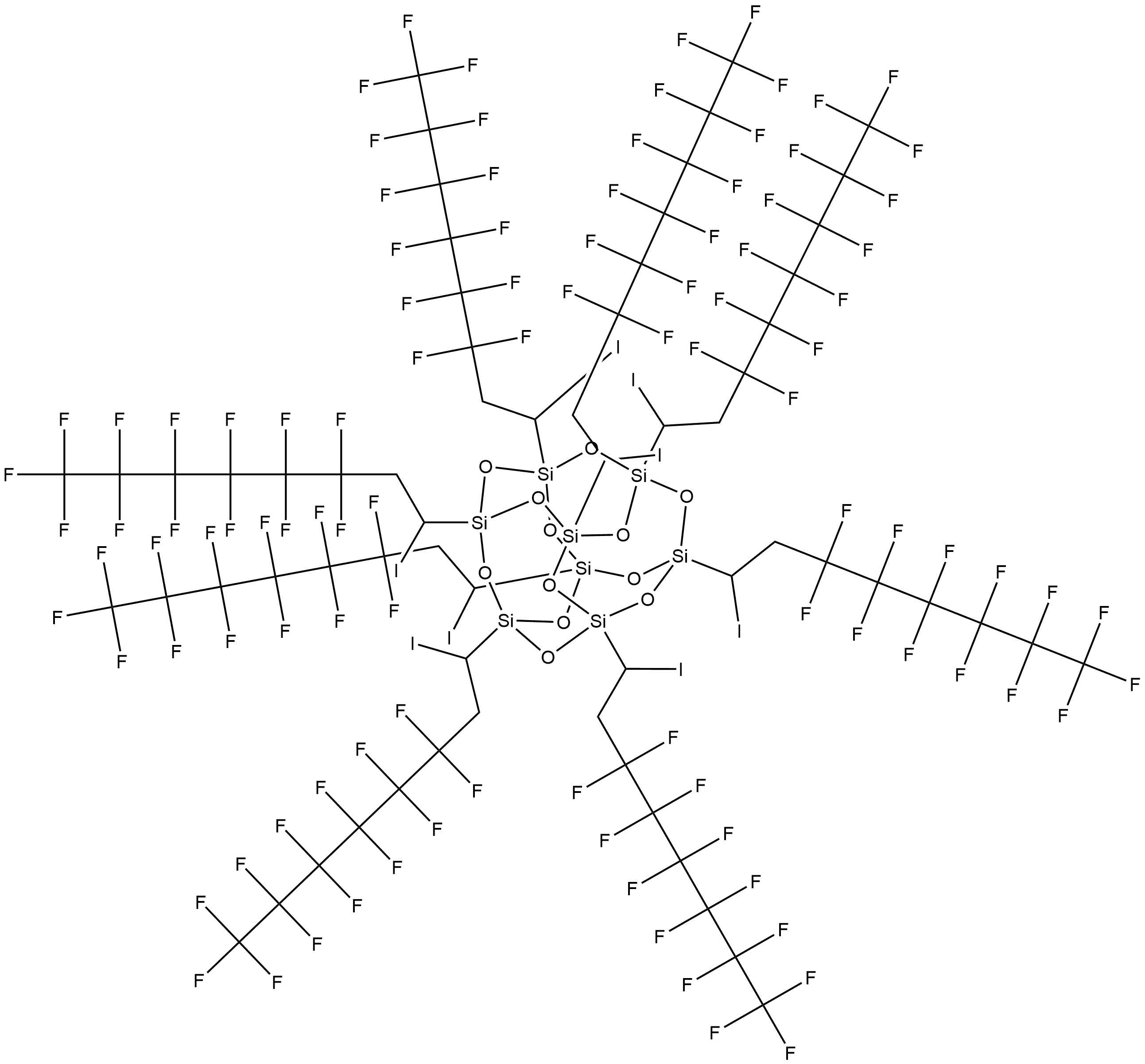 Pentacyclo[9.5.1.13,9.15,15.17,13]octasiloxane, 1,3,5,7,9,11,13,15-octakis(3,3,4,4,5,5,6,6,7,7,8,8,8-tridecafluoro-1-iodooctyl)- Structure