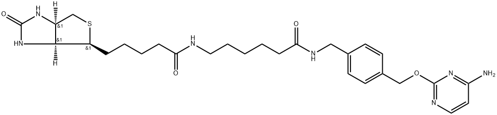 N-(4-(((4-aminopyrimidin-2-yl)oxy)methyl)benzyl)-6-(5-((3aS,4S,6aR)-2-oxohexahydro-1H-thieno[3,4-d]imidazol-4-yl)pentanamido)hexanamide Structure