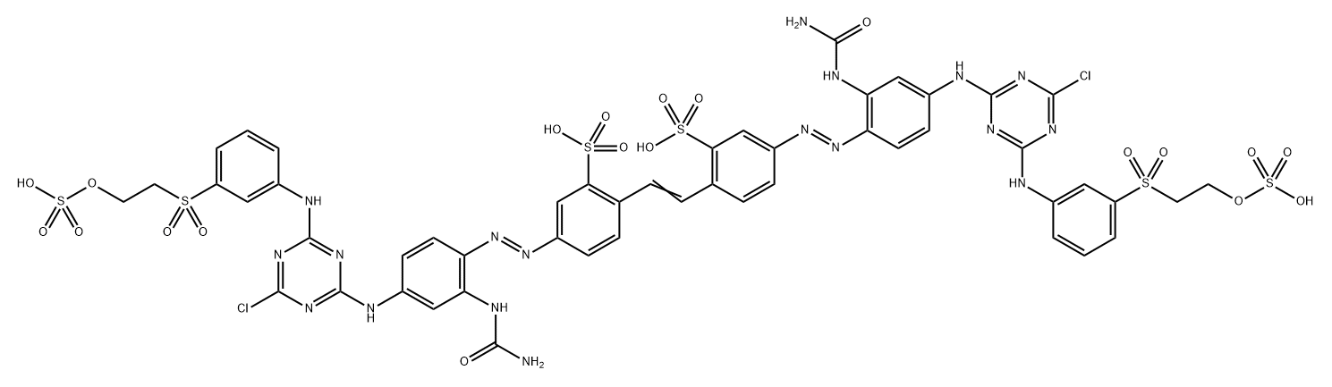 Benzenesulfonic acid, 2,2-(1,2-ethenediyl)bis5-2-(aminocarbonyl)amino-4-4-chloro-6-3-2-(sulfooxy)ethylsulfonylphenylamino-1,3,5-triazin-2-ylaminophenylazo- 구조식 이미지