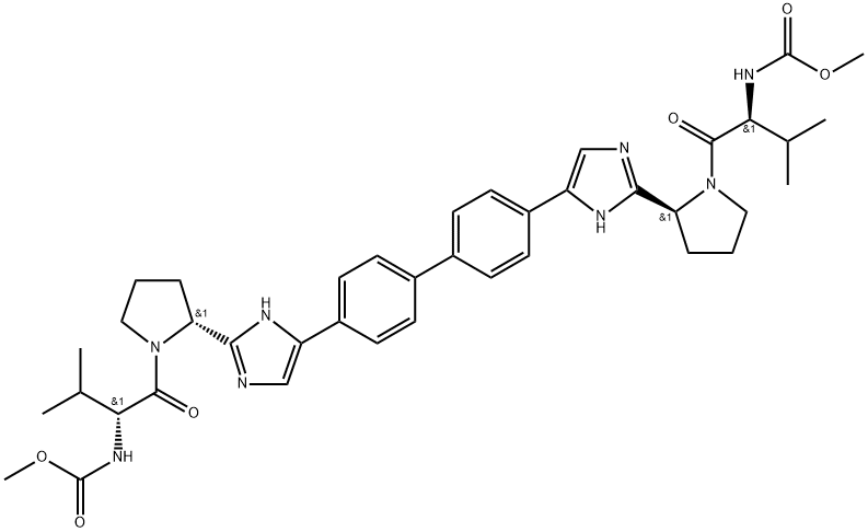 Daclatasvir impurity 7/Daclatasvir RRSS Isomer/dimethyl (2R,2'S)-1,1'-((2R,2'R)-2,2'-(5,5'-(biphenyl-4,4'-diyl)bis(1H-imidazole-5,2-diyl))bis(pyrrolidine-2,1-diyl))bis(3-methyl-1-oxobutane-2,1-diyl)dicarbamate 구조식 이미지