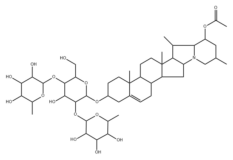 b-D-Glucopyranoside, (3b,23b)-23-(acetyloxy)solanid-5-en-3-yl O-6-deoxy-a-L-mannopyranosyl-(1(R)2)-O-[6-deoxy-a-L-mannopyranosyl-(1(R)4)]- 구조식 이미지