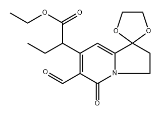 Spiro[1,3-dioxolane-2,1'(5'H)-indolizine]-7'-acetic acid, α-ethyl-6'-formyl-2',3'-dihydro-5'-oxo-, ethyl ester 구조식 이미지