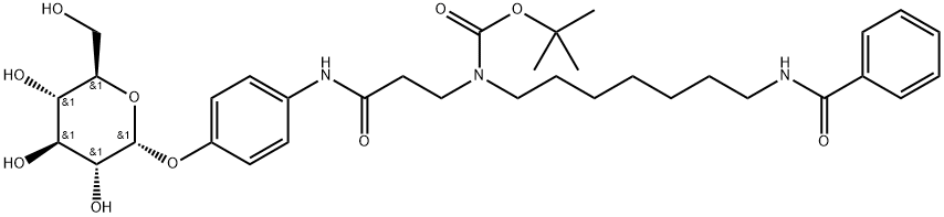 Carbamic acid, N-[7-(benzoylamino)heptyl]-N-[3-[[4-(α-D-glucopyranosyloxy)phenyl]amino]-3-oxopropyl]-, 1,1-dimethylethyl ester Structure