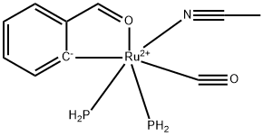 Ruthenium(1+), (acetonitrile)carbonyl[2-(formyl-κO)phenyl-κC]bis(phosphine)-, (OC-6-14)- Structure