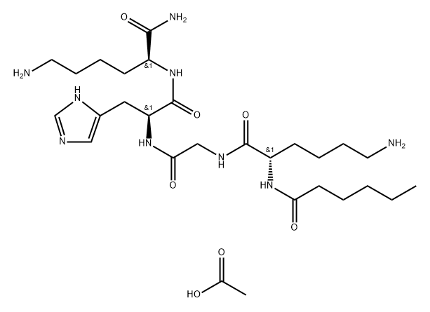 N2-(1-Oxohexyl)-L-lysylglycyl-L-histidyl-L-lysinamide acetate (1:) Structure