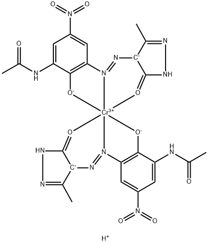 Chromate(1-), bis[N-[3-[2-[4,5-dihydro-3-methyl-5-(oxo-κO)-1H-pyrazol-4-yl]diazenyl-κN1]-2-(hydroxy-κO)-5-nitrophenyl]acetamidato(2-)]-, hydrogen (1:1) Structure
