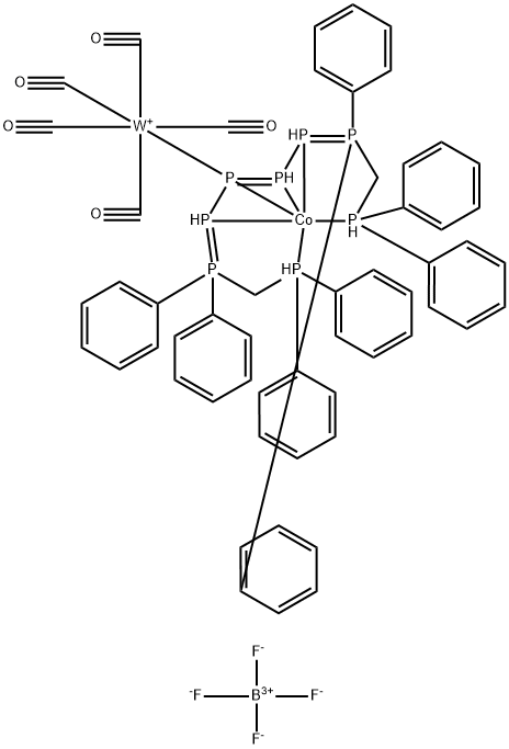 Tungsten(1+), [μ-[1,4-bis[[(diphenylphosphino)methyl]diphenylphosphoranylidene]-2-tetraphosphene]]pentacarbonyl(cobalt)-, stereoisomer, tetrafluoroborate(1-) (9CI) Structure