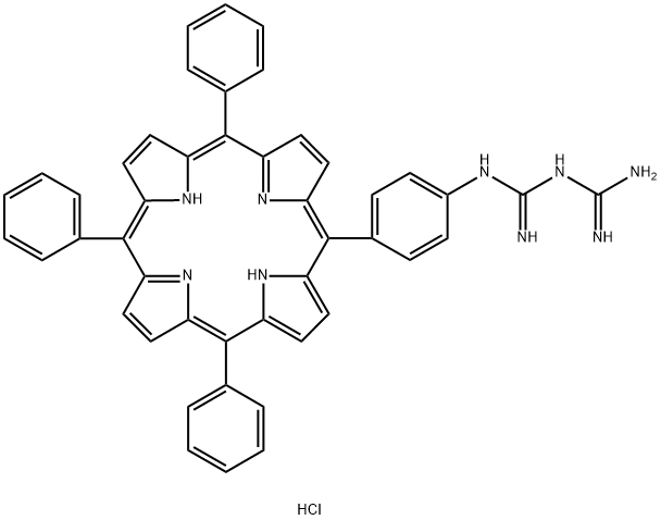 Imidodicarbonimidic diamide, N-[4-(10,15,20-triphenyl-21H,23H-porphin-5-yl)phenyl]-, hydrochloride (1:1) Structure