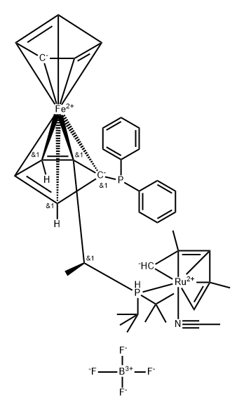 [1-[(1R)-1-[bis(1,1-dimethylethyl)phosphino]ethyl]-(S)-2-(diphenylphosphino)ferrocene)- (#5-2,4-dimethylpentadienyl)-(N-acetonitrile ruthenium(II)]tetrafluoroborate Structure