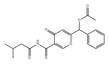 4H-Pyran-3-carboxamide, 6-[(acetyloxy)phenylmethyl]-N-(3-methyl-1-oxobutyl)-4-oxo-, (+)- 구조식 이미지