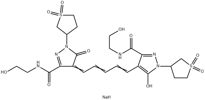 1H-Pyrazole-3-carboxamide, 4-[5-[1,5-dihydro-3-[[(2-hydroxyethyl)amino]carbonyl]-5-oxo-1-(tetrahydro-1,1-dioxido-3-thienyl)-4H-pyrazol-4-ylidene]-1,3-pentadien-1-yl]-5-hydroxy-N-(2-hydroxyethyl)-1-(tetrahydro-1,1-dioxido-3-thienyl)-, sodium salt (1:1) Structure