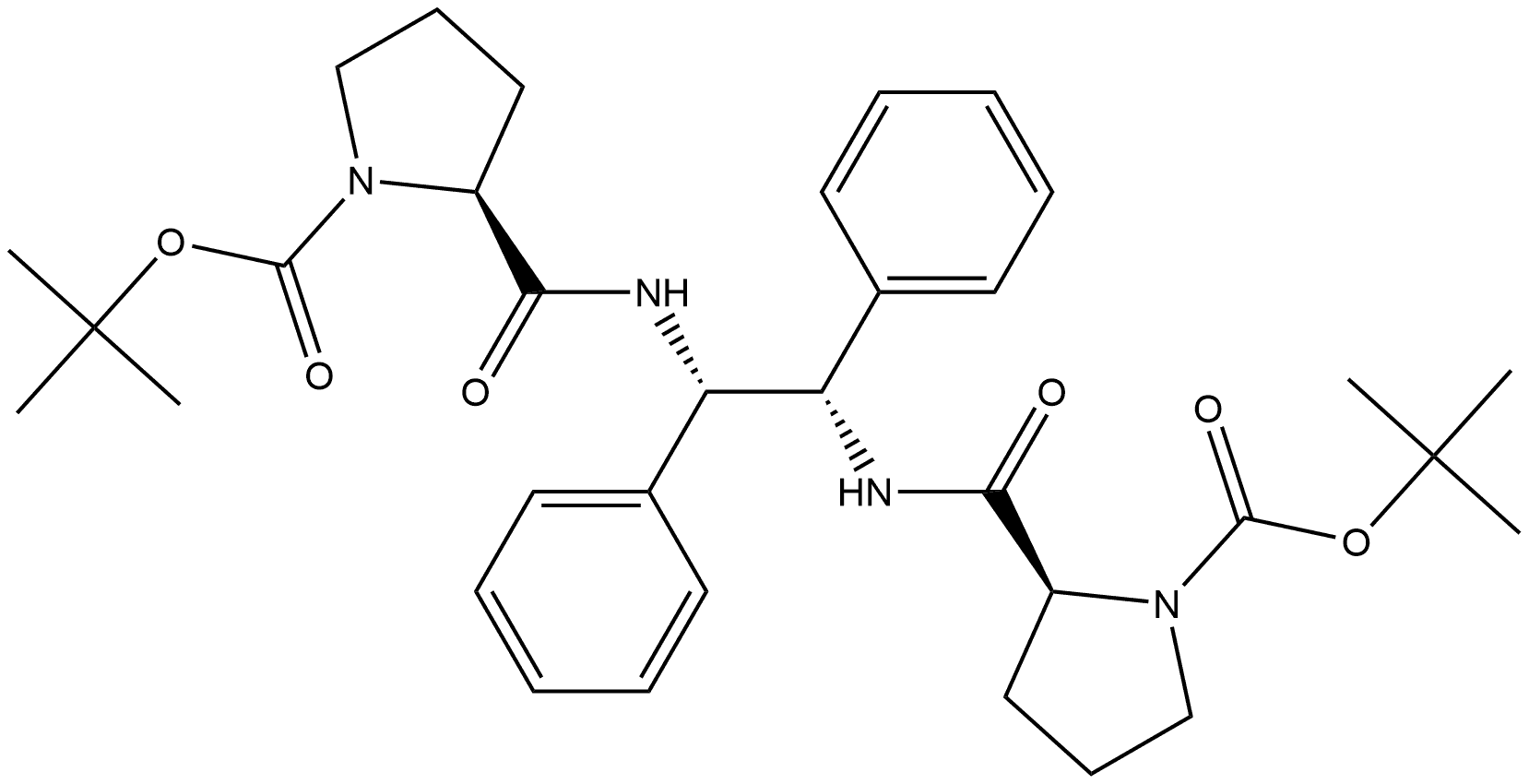 1-Pyrrolidinecarboxylic acid, 2,2'-[[(1S,2S)-1,2-diphenyl-1,2-ethanediyl]bis(iminocarbonyl)]bis-, 1,1'-bis(1,1-dimethylethyl) ester, (2S,2'S)- Structure