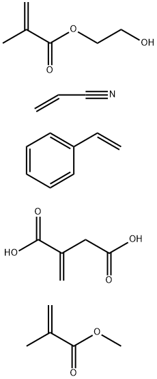 Butanedioic acid, methylene-, polymer with ethenylbenzene, 2-hydroxyethyl 2-methyl-2-propenoate, methyl 2-methyl-2-propenoate and 2-propenenitrile (9CI) Structure