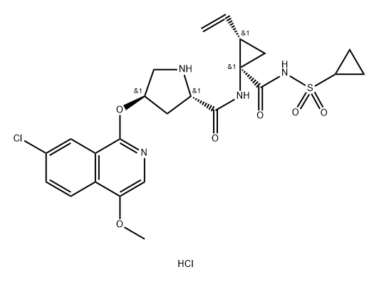 (2S,4R)-4-[(7-Chloro-4-methoxy-1-isoquinolinyl)oxy]-N-[(1R,2S)-1-[[(cyclopropylsulfonyl)amino]carbonyl]-2-ethenylcyclopropyl]-2-pyrrolidinecarboxamide HCl Structure